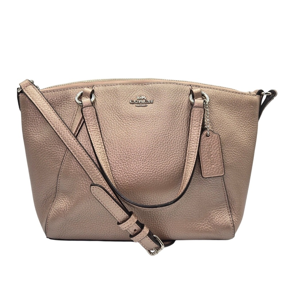Coach Kelsey mini Crossbody Satchel Purse Champagne Metallic Pebble Leather Bag